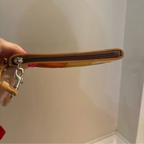 VINTAGE Coach Patchwork Suede Wristlet in Brown, Orange & Gold - Picture 8 of 15
